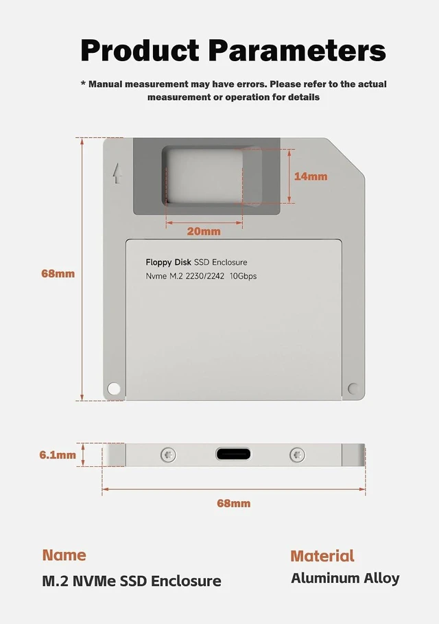 Alt view image 7 of 7 - Hagibis SSD Enclosure, Floppy Disk Style USB 3.2 Gen2 10Gbps to NVMe PCI-E M.2 2230/2242 SSD Case, M.2 External Hard Drive Enclosure for MacBook Laptop iPad Android iPhone 17 Pro Max Green