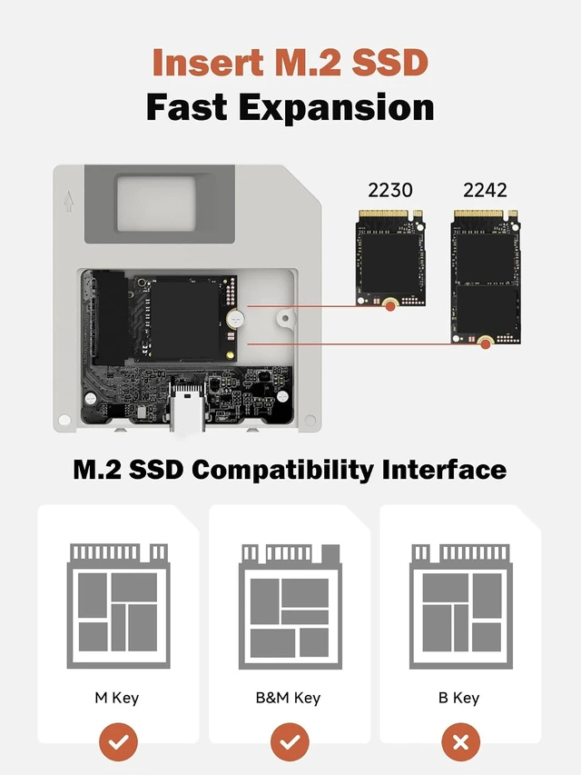 Alt view image 5 of 7 - Hagibis SSD Enclosure, Floppy Disk Style USB 3.2 Gen2 10Gbps to NVMe PCI-E M.2 2230/2242 SSD Case, M.2 External Hard Drive Enclosure for MacBook Laptop iPad Android iPhone 17 Pro Max Green