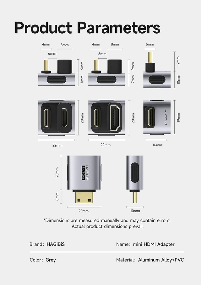 Alt view image 7 of 7 - Hagibis Mini HDMI to Mini HDMI Adapter 2 Pack, 8K@60Hz 4K@240Hz U-Shaped 180 Degree Male to Female Extension Connector Conventer for Portable Monitor (Mini HDMI U-Shaped Front)