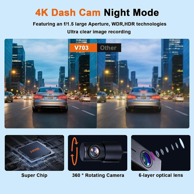 Alt view image 7 of 7 - 4K Dash Cam Front and Rear,64GB Card,with Find My Function, 5.8GHz WiFi
Dash Camera for Cars,WDR Night Vision Technology, 170° Wide-Angle Shooting and 24-Hour Parking Monitoring Mode.