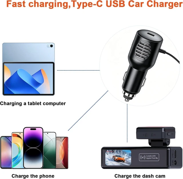 Alt view image 3 of 4 - Car Charger Type-C Adapter for Dash cam, Replacement Vehicle Power Cable Cord