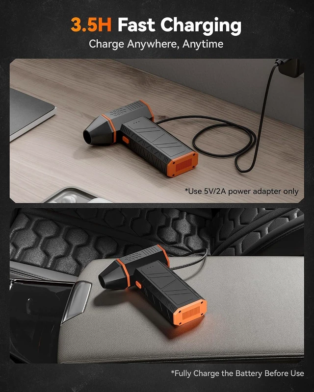Alt view image 2 of 7 - MegaFlow 50 Compressed Air Duster, 110,000 RPM, 3-Gear Adjustable
Electric, Mini Blower, Fast Charging, Computer, Keyboard, House, Outdoor, Car, 0.45 lb Lightweight, 4 Nozzles
