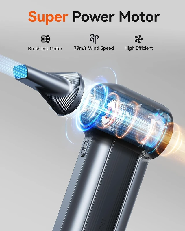 Alt view image 4 of 7 - MF100 Compressed Air Duster, 150000RPM Turbo Fan, 45 m/s Airflow
3-Gear Adjustable Speed, Type-C Fast Charging, Lightweight 0.66 lb, 5 Nozzles & 2 Brushes, For Computer Keyboard Car Outdoor