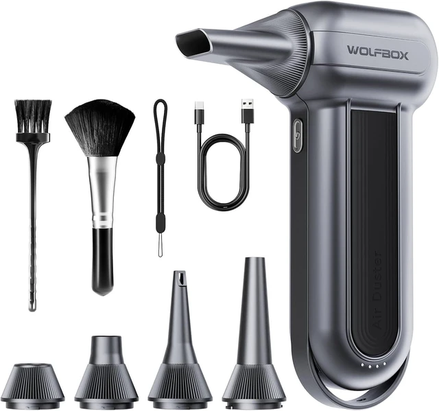 Main image of MF100 Compressed Air Duster, 150000RPM Turbo Fan, 45 m/s Airflow
3-Gear Adjustable Speed, Type-C Fast Charging, Lightweight 0.66 lb, 5 Nozzles & 2 Brushes, For Computer Keyboard Car Outdoor