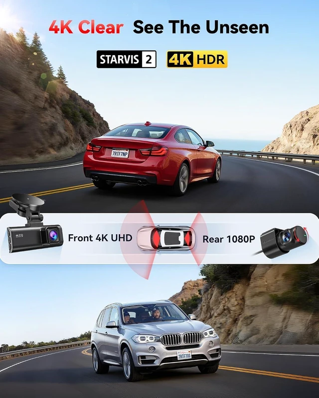 Alt view image 7 of 7 - REDTIGER F7NP 4K Dash Cam Front Rear, STARVIS 2 Sensor, Free Card Included
5.8GHz WiFi-20MB/s Download, WDR Night Vision, Wide Angle, G-sensor Incident Detection, 24H Parking Mode(Hardwire kit needed)