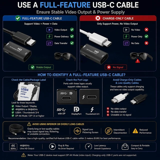 Alt view image 2 of 7 - AR Glasses HDMI to USB-C Display Adapter, 4K@60Hz Video Converter
Switch 2/1, Xbox1, PS4/5 HDMI Source to USB-C Display Converter, for XREAL /Air Pro/RayNeo/Rokid, Portable Monitors (Black)
