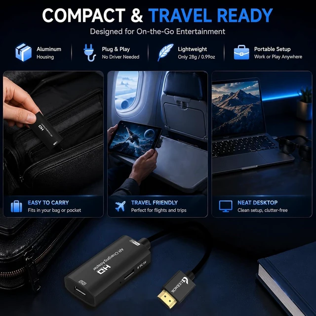 Alt view image 7 of 7 - AR Glasses HDMI to USB-C Display Adapter, 4K@60Hz Video Converter
Switch 2/1, Xbox1, PS4/5 HDMI Source to USB-C Display Converter, for XREAL /Air Pro/RayNeo/Rokid, Portable Monitors (Black)