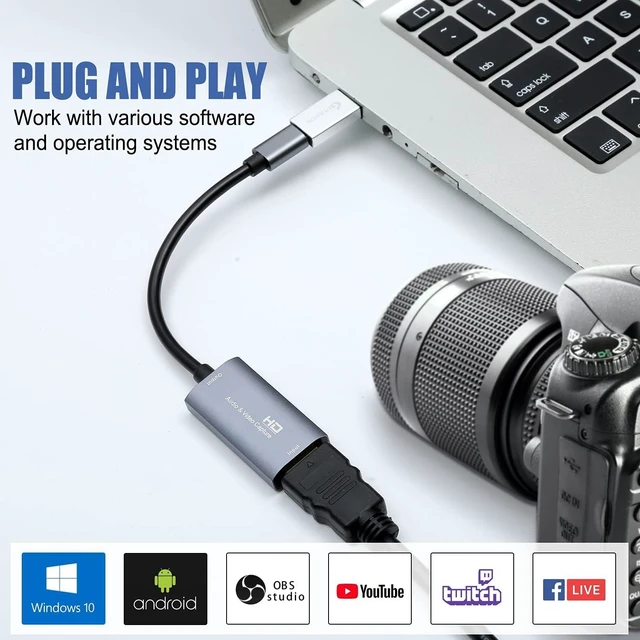 Alt view image 3 of 7 - Video Capture Card, 4K USB3.0 HDMI to USB C, 1080P 60FPS & 2K 30FPS
Capture Card for Streaming, Compatible with iPad Mac OS Windows, Quest 3, OBS, PS5/4, Switch2/1, Xbox, Camera (Silver)