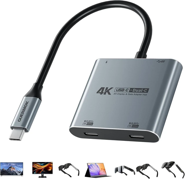Main image of 4-in-1 Dual USB-C Display Hub, 4K@60Hz Video Output, AR Glasses Hub
PD 100W Input & USB 3.0 5Gbps, Compatible with AR Glasses, Switch 2, Laptops, Portable Monitors & Type-C Displays(Gray)