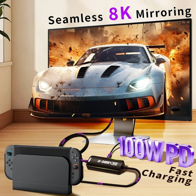 Alt view image 2 of 7 - USBC to AR Glasses Video Cable, 8K30Hz |4K144Hz |1080P240Hz, AR Hub
PD 3.0 Charge & Play, 3.93ft Handheld Hub, Switch 2/1 TV Dock, USBC Display for Portable Monitors & Type-C Devices (Black)