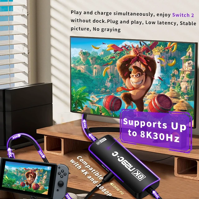 Alt view image 6 of 7 - USBC to AR Glasses Video Cable, 8K30Hz |4K144Hz |1080P240Hz, AR Hub
PD 3.0 Charge & Play, 3.93ft Handheld Hub, Switch 2/1 TV Dock, USBC Display for Portable Monitors & Type-C Devices (Black)