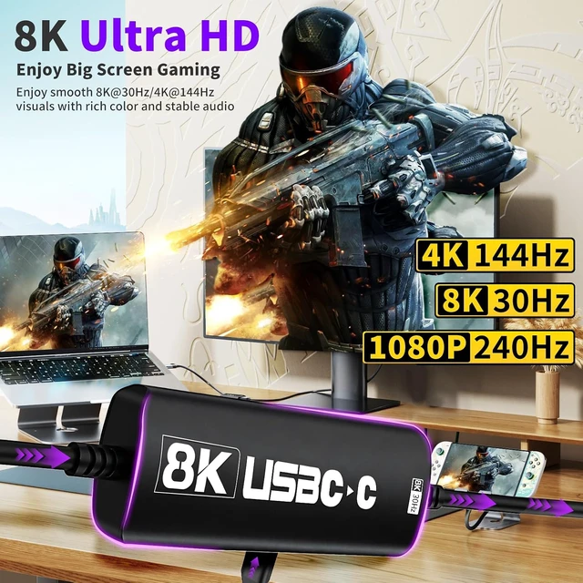 Alt view image 3 of 7 - USBC to AR Glasses Video Cable, 8K30Hz |4K144Hz |1080P240Hz, AR Hub
PD 3.0 Charge & Play, 3.93ft Handheld Hub, Switch 2/1 TV Dock, USBC Display for Portable Monitors & Type-C Devices (Black)