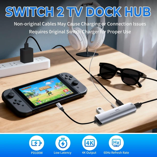Alt view image 6 of 7 - 5-in-1 USBC AR Glasses Adapter, 4K@60Hz Video Hub, 100W PD Charging
PC/ Laptop/ Handheld Gaming Hub, Switch 2/1 Dock, USBC Display Hub for AR Glasses, Portable Monitor, Type-C Display (Silver)