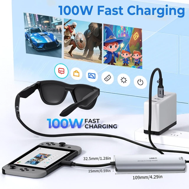 Alt view image 7 of 7 - 5-in-1 USBC AR Glasses Adapter, 4K@60Hz Video Hub, 100W PD Charging
PC/ Laptop/ Handheld Gaming Hub, Switch 2/1 Dock, USBC Display Hub for AR Glasses, Portable Monitor, Type-C Display (Silver)