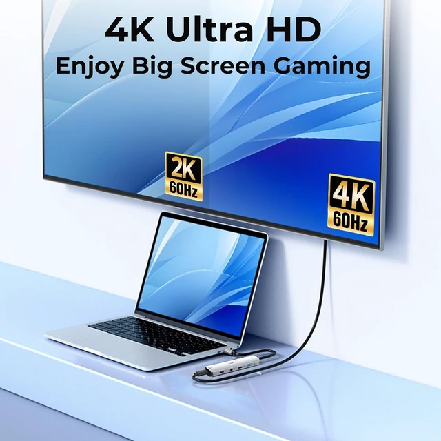 Alt view image 4 of 7 - 5-in-1 USBC AR Glasses Adapter, 4K@60Hz Video Hub, 100W PD Charging
PC/ Laptop/ Handheld Gaming Hub, Switch 2/1 Dock, USBC Display Hub for AR Glasses, Portable Monitor, Type-C Display (Silver)