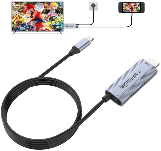 Main image of USB-C to HDMI Cable, 67in HDR & ALLM, 8K@60Hz / 4K@144Hz, PD100W, USB-C Video Output for Switch 2 Dock, Capture Cards, TVs, Handheld Consoles (Silver)
