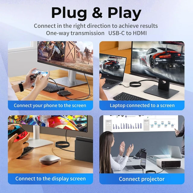 Alt view image 4 of 7 - USB-C to HDMI Cable, 67in HDR & ALLM, 8K@60Hz / 4K@144Hz, PD100W, USB-C Video Output for Switch 2 Dock, Capture Cards, TVs, Handheld Consoles (Silver)
