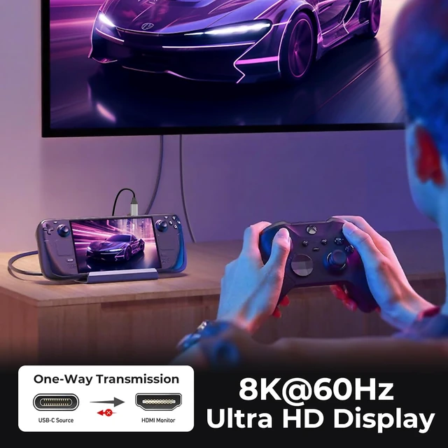Alt view image 5 of 7 - USB-C to HDMI Cable, 67in HDR & ALLM, 8K@60Hz / 4K@144Hz, PD100W, USB-C Video Output for Switch 2 Dock, Capture Cards, TVs, Handheld Consoles (Silver)