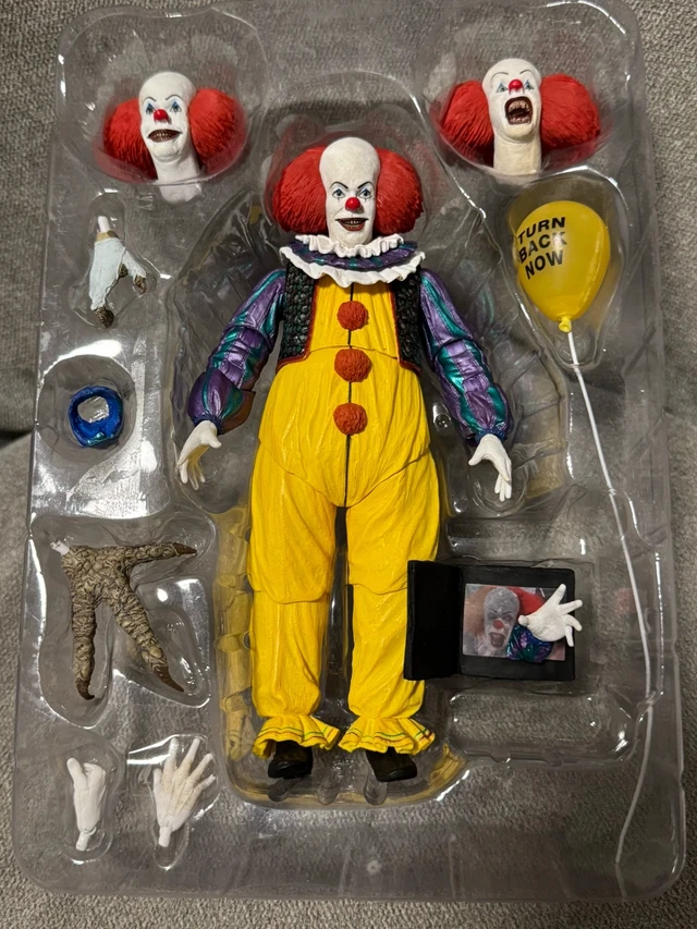 Alt view image 5 of 7 - 1990 Classic Horror Clown Action Figure, 7 Inch Posable Collectible Doll, Multiple Interchangeable Heads & Hands, Accessory Pack Included for Display