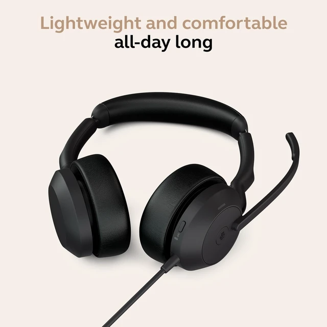 Alt view image 2 of 7 - abra Evolve2 50 Wired Dual-Ear Headset with Noise-Cancelling Mic, Black