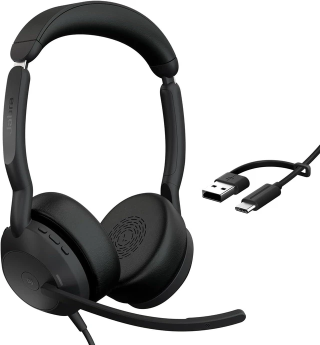 Main image of abra Evolve2 50 Wired Dual-Ear Headset with Noise-Cancelling Mic, Black