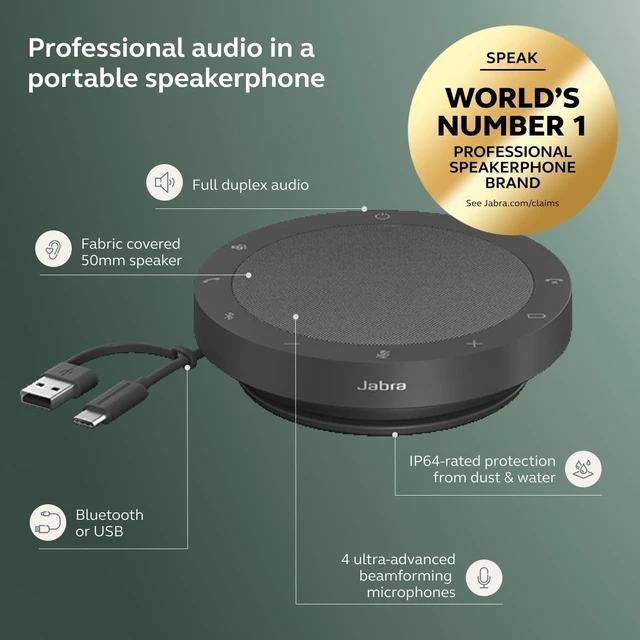 Alt view image 7 of 7 - Jabra Speak2 75 (2025 Edition) Wireless Bluetooth Speakerphone - 4 Noise-Cancelling Mics, 65mm Speakers - New Linking Feature - USB-A Dongle - Certified for Microsoft Teams - Dark Grey