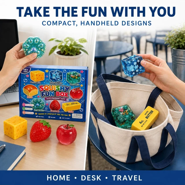 Alt view image 7 of 7 - 8Pcs Squishy Fun Box Set, 2026 Squeeze Fidget Kit with Big Mini Real Squishies, Soft Stretchy Sensory Pack for Adults Teens Anxiety Stress Relief, Cute Desk Decor & Surprise Holiday Birthday Gift