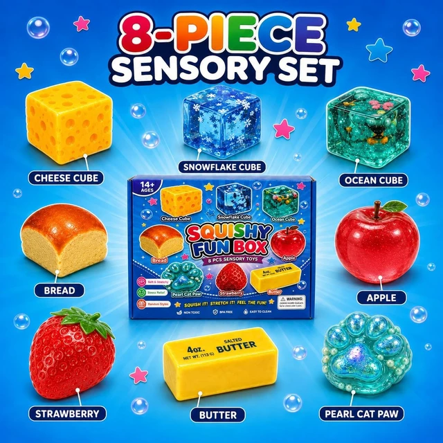 Alt view image 3 of 7 - 8Pcs Squishy Fun Box Set, 2026 Squeeze Fidget Kit with Big Mini Real Squishies, Soft Stretchy Sensory Pack for Adults Teens Anxiety Stress Relief, Cute Desk Decor & Surprise Holiday Birthday Gift