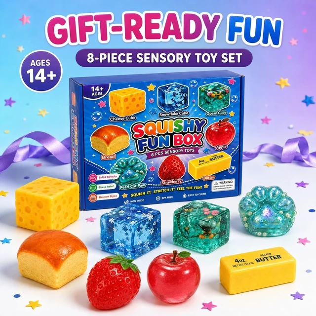 Alt view image 5 of 7 - 8Pcs Squishy Fun Box Set, 2026 Squeeze Fidget Kit with Big Mini Real Squishies, Soft Stretchy Sensory Pack for Adults Teens Anxiety Stress Relief, Cute Desk Decor & Surprise Holiday Birthday Gift
