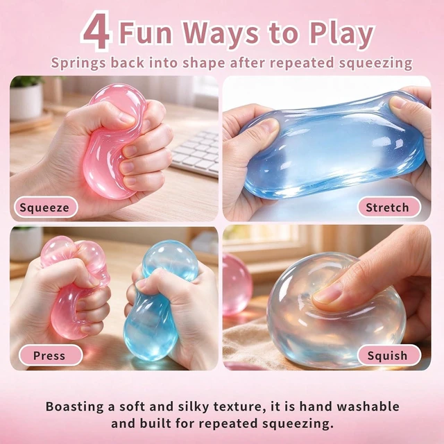 Alt view image 2 of 7 - Coconut Oil Squishy Fidget Toys, Squeeze Toys, Soft Slow Rising Squishy Toys, 2 Pack Blue Pink Round Stress Balls