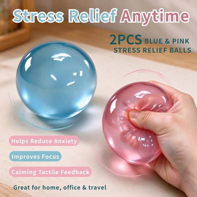 Alt view image 3 of 7 - Coconut Oil Squishy Fidget Toys, Squeeze Toys, Soft Slow Rising Squishy Toys, 2 Pack Blue Pink Round Stress Balls