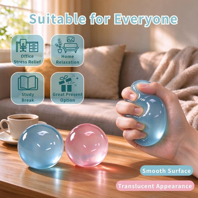 Alt view image 5 of 7 - Coconut Oil Squishy Fidget Toys, Squeeze Toys, Soft Slow Rising Squishy Toys, 2 Pack Blue Pink Round Stress Balls
