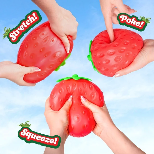 Alt view image 6 of 7 - Sunny Days Entertainment Strawberry Squishy - Jumbo Stress Ball - Ages 3+
Thermoplastic Rubber TPR, 5.75 x 5 x 5 in, Extra Large Size, Red Color, Fruit Theme, 0.9 lb Weight, Small Parts Warning