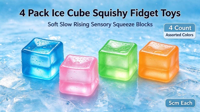 Main image of 4 Pack Maltose Ice Cube Squishy Fidget Toys, 5cm Soft Slow Rising Sensory Squeeze Blocks, Color Box Pack Stress Relief Squeeze Toys for Kids & Adults, Party Favor Gift