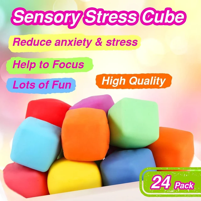 Alt view image 2 of 6 - 24 Pack Slow Rising Stress Cube , Dough Stress Balls Soft Fidget Squishy Toys for Anxiety Relief, Pull Stretch Classroom Prize Party Favors Toys for Kids