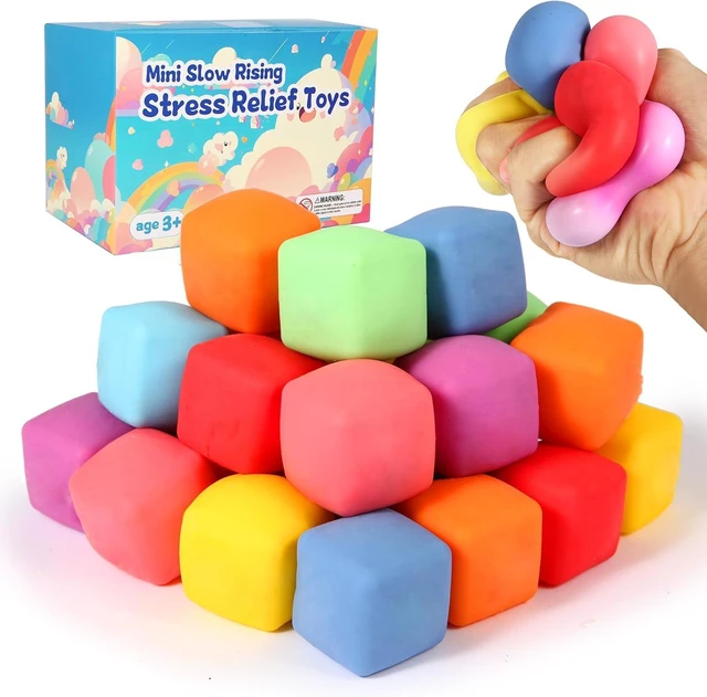 Main image of 24 Pack Slow Rising Stress Cube , Dough Stress Balls Soft Fidget Squishy Toys for Anxiety Relief, Pull Stretch Classroom Prize Party Favors Toys for Kids
