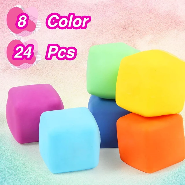 Alt view image 5 of 6 - 24 Pack Slow Rising Stress Cube , Dough Stress Balls Soft Fidget Squishy Toys for Anxiety Relief, Pull Stretch Classroom Prize Party Favors Toys for Kids