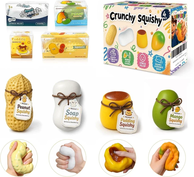 Main image of 4 Pack Crunchy Squishy Stress Ball,Mango Pudding Peanut & Soap ASMR Fidget
Squishy Pack,Sensory Squeeze with Premium Gift Box, Party Favors & Gifts