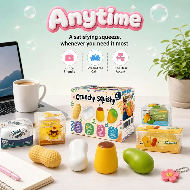 Alt view image 6 of 7 - 4 Pack Crunchy Squishy Stress Ball,Mango Pudding Peanut & Soap ASMR Fidget
Squishy Pack,Sensory Squeeze with Premium Gift Box, Party Favors & Gifts