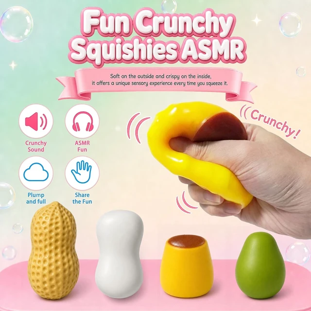 Alt view image 3 of 7 - 4 Pack Crunchy Squishy Stress Ball,Mango Pudding Peanut & Soap ASMR Fidget
Squishy Pack,Sensory Squeeze with Premium Gift Box, Party Favors & Gifts