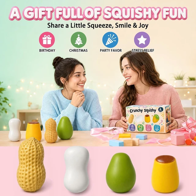 Alt view image 5 of 7 - 4 Pack Crunchy Squishy Stress Ball,Mango Pudding Peanut & Soap ASMR Fidget
Squishy Pack,Sensory Squeeze with Premium Gift Box, Party Favors & Gifts