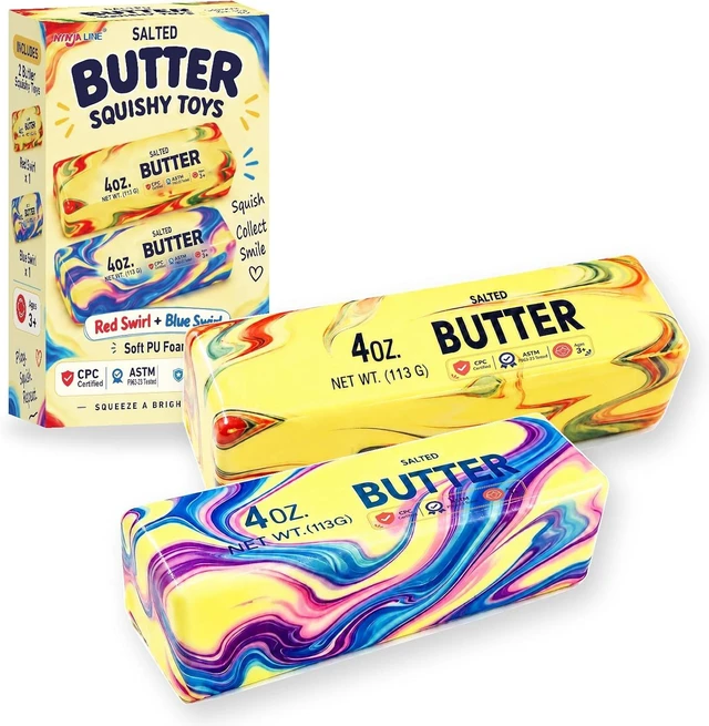 Main image of 2 Packs Slow Rising Butter Squishy, Squishies Butter Squeeze Toys with Gift-Ready Color Box, CPC Certified & ASTM F963-23 Safety Tested, Gifts for Kids Ages 3+