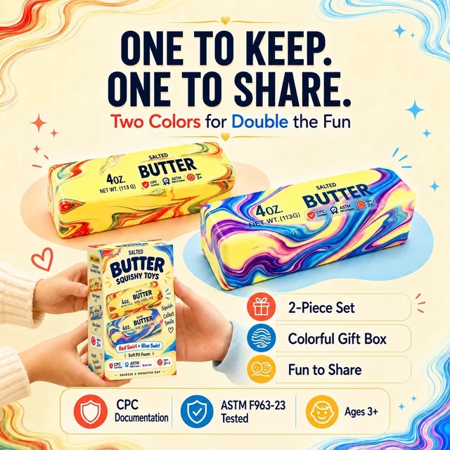 Alt view image 4 of 7 - 2 Packs Slow Rising Butter Squishy, Squishies Butter Squeeze Toys with Gift-Ready Color Box, CPC Certified & ASTM F963-23 Safety Tested, Gifts for Kids Ages 3+