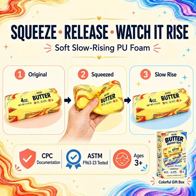 Alt view image 3 of 7 - 2 Packs Slow Rising Butter Squishy, Squishies Butter Squeeze Toys with Gift-Ready Color Box, CPC Certified & ASTM F963-23 Safety Tested, Gifts for Kids Ages 3+