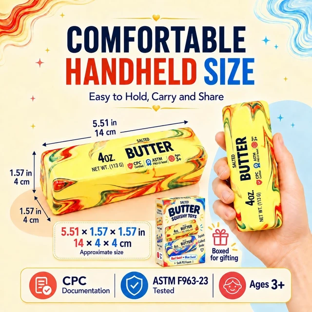 Alt view image 5 of 7 - 2 Packs Slow Rising Butter Squishy, Squishies Butter Squeeze Toys with Gift-Ready Color Box, CPC Certified & ASTM F963-23 Safety Tested, Gifts for Kids Ages 3+