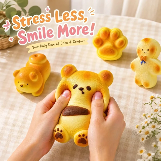 Alt view image 3 of 6 - 4 Pack Bread Butter Squishy, Slow Rising Squeeze Fidget Toys for Stress
Soft PU foam, no liquid, no leak, gingerbread boy, scarf bear, cat paw, puppy, fidget squeeze, stress relief, party gift