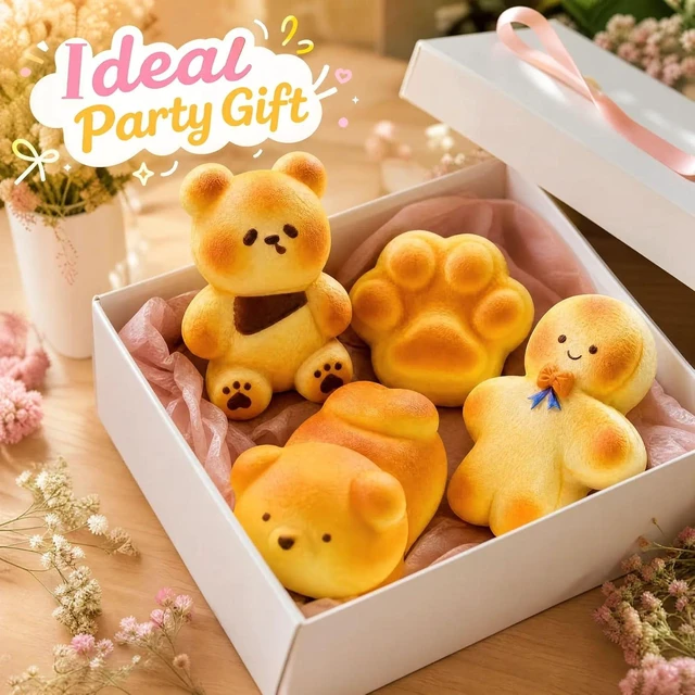Alt view image 5 of 6 - 4 Pack Bread Butter Squishy, Slow Rising Squeeze Fidget Toys for Stress
Soft PU foam, no liquid, no leak, gingerbread boy, scarf bear, cat paw, puppy, fidget squeeze, stress relief, party gift