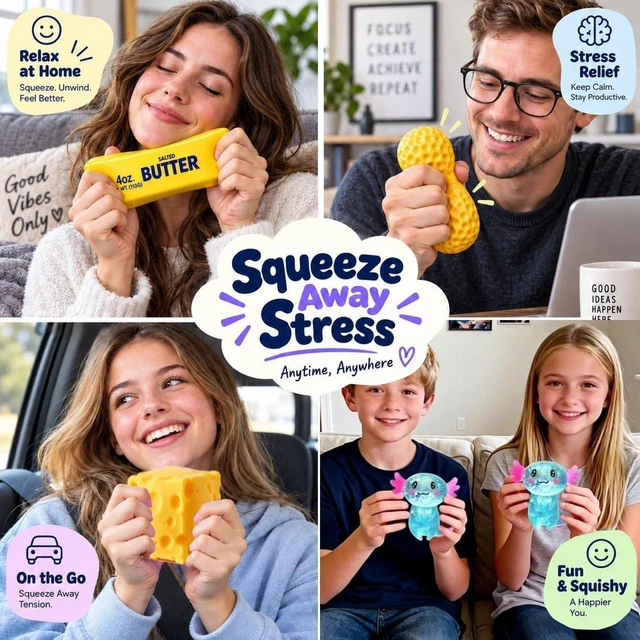 Alt view image 6 of 7 - 5 Pack Squishy Toys Kit,Random 5 of 9 Colors,Squeeze Toy for Anxiety Relief, Party Favors Gift for Boys Girls Adults Dumpling cheese butter