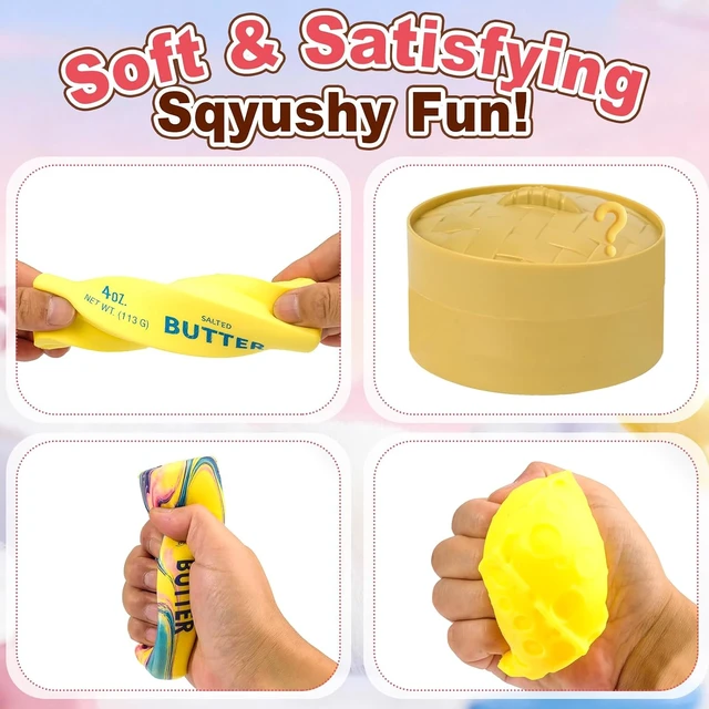 Alt view image 2 of 7 - 5 Pack Squishy Toys Kit,Random 5 of 9 Colors,Squeeze Toy for Anxiety Relief, Party Favors Gift for Boys Girls Adults Dumpling cheese butter