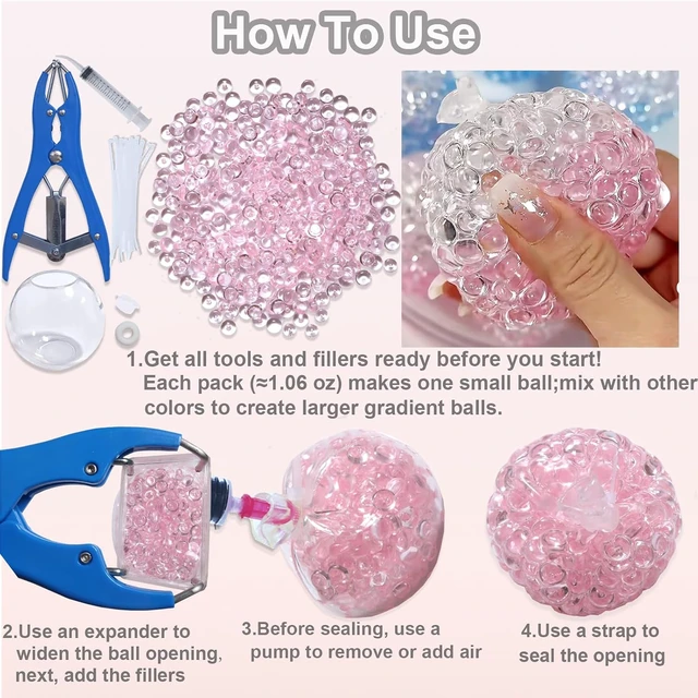 Alt view image 3 of 6 - DIY Stress Ball Making Kit with Filler-15PCS Stress Ball Making Kit Stress Balls, Transparent Blank Skins with Air Pump & Expander Tool for Pressure Squishy Balls for Adult (15PC, Style A)